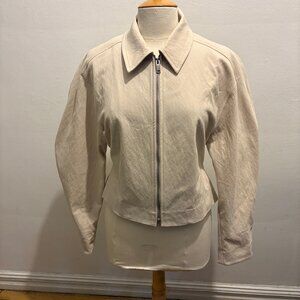 COS curve sleeve shaped zip jacket with collar in light beige stretch cotton NWT